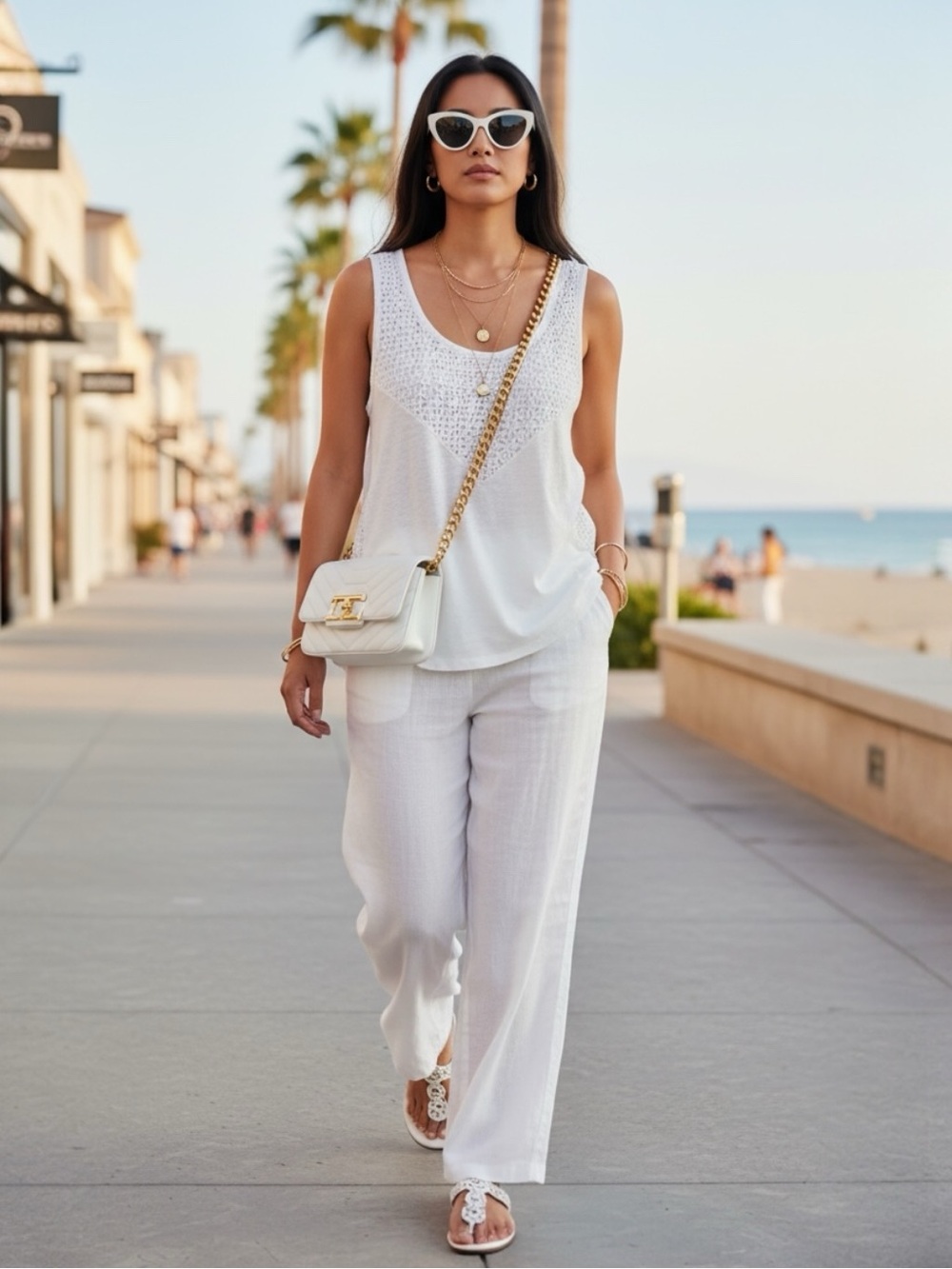 J. Crew 100% Linen White Eyelet Lace Accent Tank Top Size XL